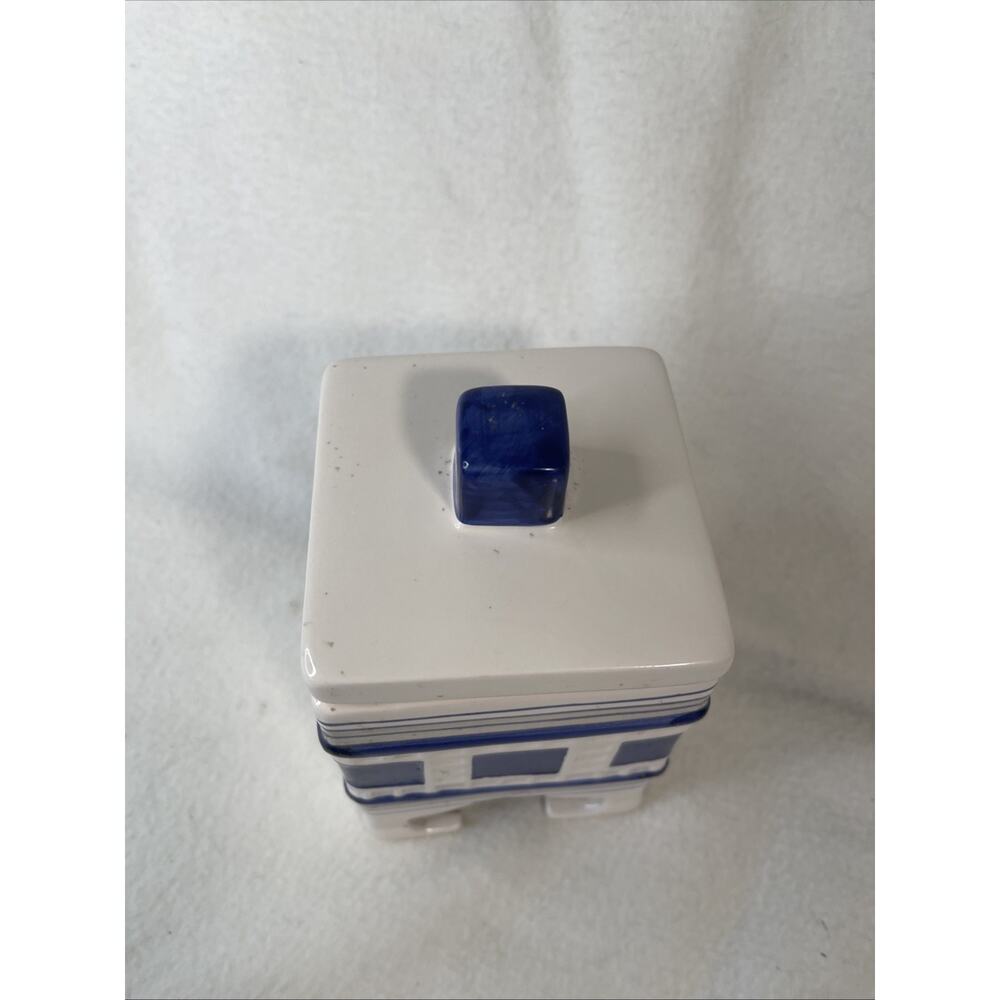 Vtg Tea Bag Holder Ceramic Caddy Blue - Picture 2 of 6